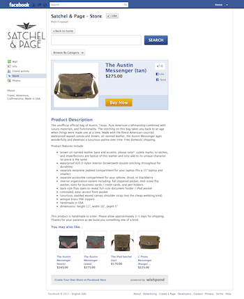 Satchel & Page Facebook product detail page