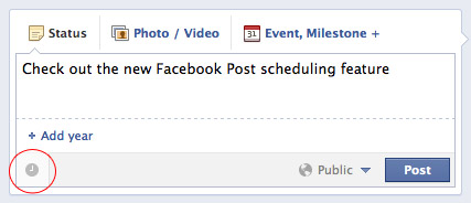 Schedule a Facebook Post with the small clock icon